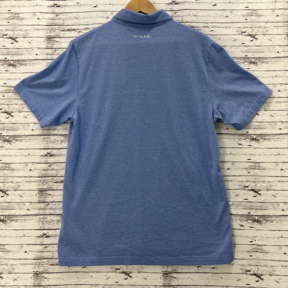 Travis Mathew Golf Polo Shirt Mens Large Blue Pima Cotton Blend Micro Stripes - Picture 3 of 9